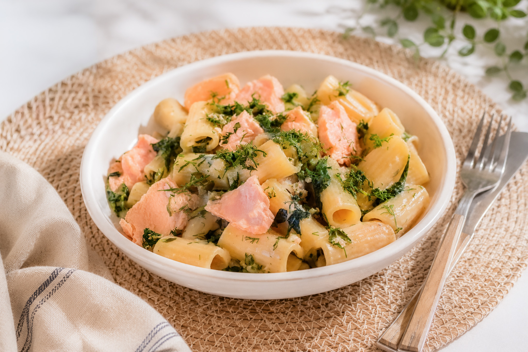 Pâtes allégées au saumon avec gremolata