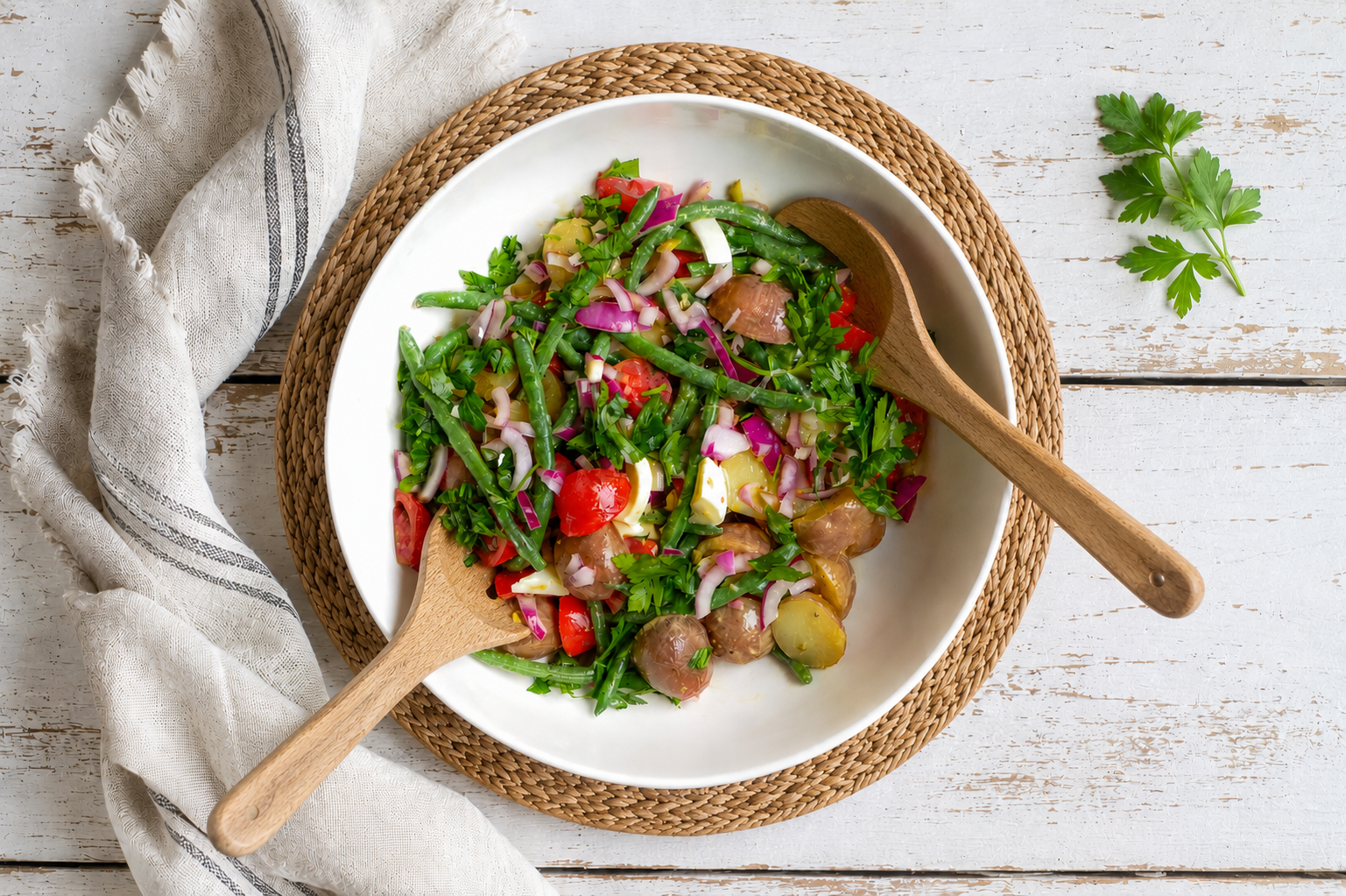 Salade de pommes de terre, de haricots et de tomates