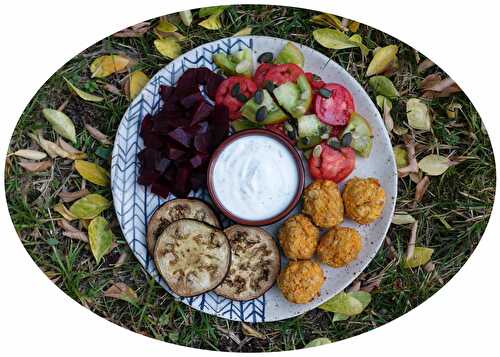 Falafels, aubergines rôtis & crudités - IG Bas