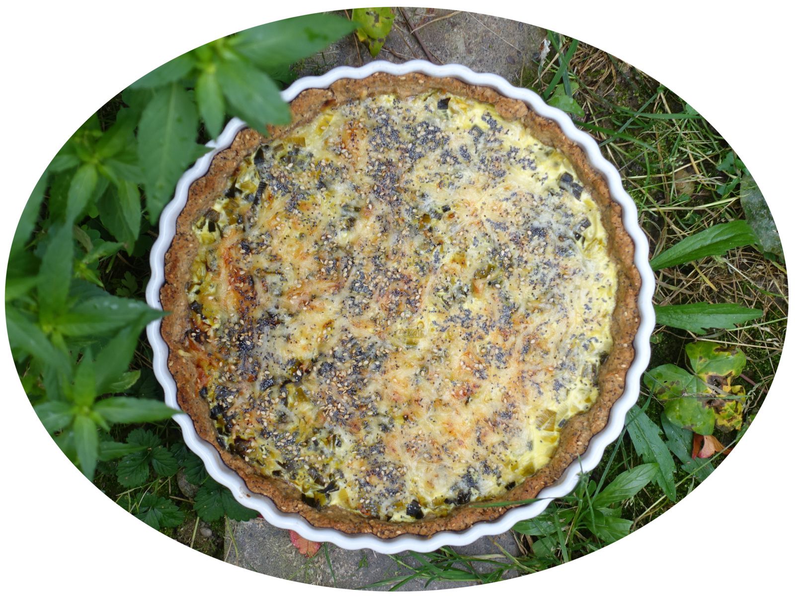 Quiche aux poireaux, emmental & graines