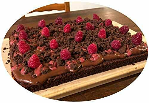 Entremets brownie, chocolat, framboises & cacahuète