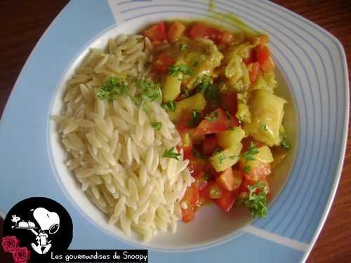 Wok de poisson a l'ananas et au curry