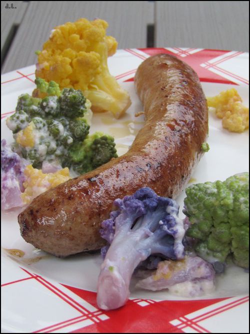 Saucisses et farandole de chou fleur au cookéo 