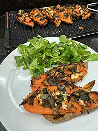 PATATES DOUCES FARCIES AUX CHAMPIGNONS CHOU ET FETA