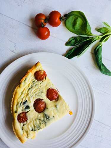 Clafoutis de tomates cerises au fromage de chèvre et au basilic