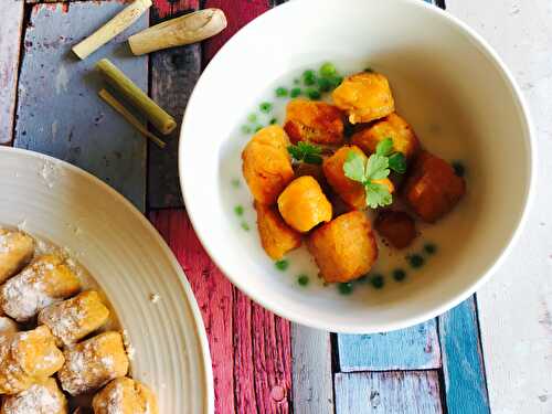 Gnocchis de patate douce, crème de coco à la citronnelle 