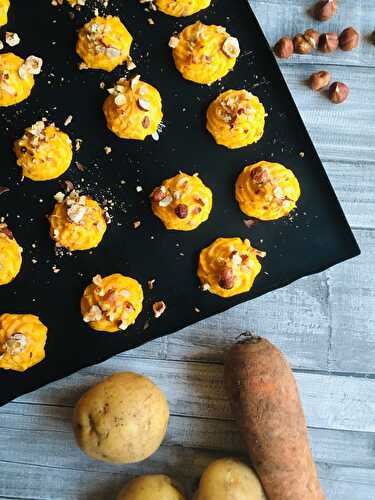 Pommes duchesse carottes/pommes de terre aux brisures de noisettes