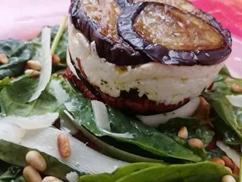 Mille-feuille d'aubergines et tomates confites à la mozzarella buffala