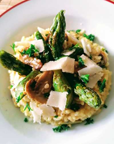 Risotto aux asperges verte et champignons de Paris