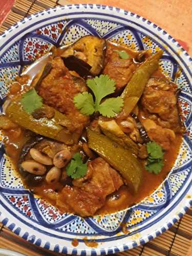 Tajine de veau aux poivrons, aubergines, courgettes