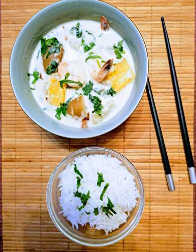 Blanquette de crevettes, potiron et crème de coco