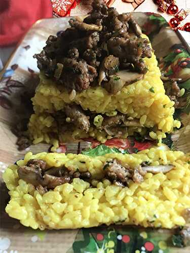 Cake de Risotto Milanese et Saucisses (vegan)