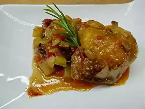 Poulet à la brunoise de ratatouille et romarin