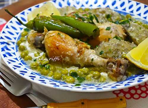 MARKA-TAJINE JELBENA BEL KARNOUN-PETITS POIS AUX ARTICHAUTS AU POULET