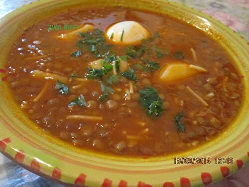 SOUPE DE LENTILLES AUX VERMICELLES- POMMES DE TERRE ET OEUFS DURS DE BELLE MAMAN