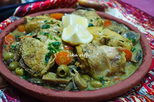 Tajine poulet aux olives carottes et champignons