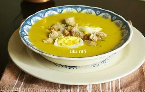 VELOUTÉ DE PANAIS AUX TOPINAMBOURS ET RUTABAGA- OEUFS DURS ET CROÛTONS DE PAIN DE SEIGLE