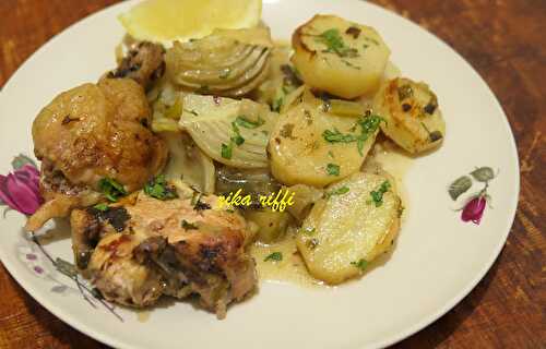 BATATA FEL KOUCHA- POMMES DE TERRE AU FENOUIL AU POULET- CUISSON AU FOUR