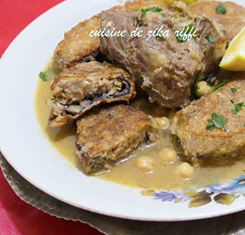 TAJINE D'AGNEAU AUX AUBERGINES FARCIES ET PANNÉES A LA SEMOULE EN SAUCE BLANCHE AU CITRON