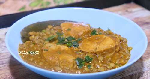 RAGOÛT DE LENTILLES VERTES ( 3DASS ) AU BLANC DE POULET A LA BÔNOISE مرقة عدس