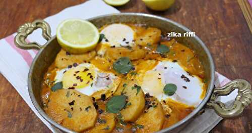 CHTAÏTHA ( CHTITHA ) DE POMMES TERRE A L'AIL  AUX ŒUFS- SAUCE PIQUANTE AUX TOMATES FRAÎCHES