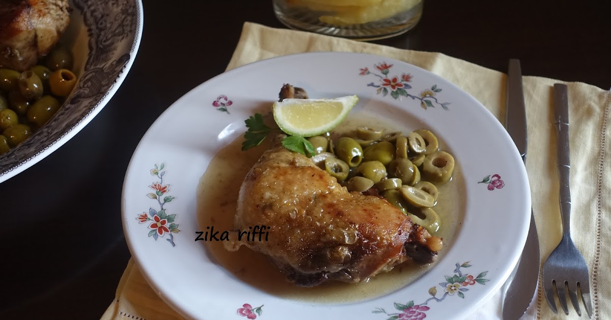 CUISSES DE POULET RÔTIES SAUCE BLANCHE AU CITRON ET AUX OLIVES