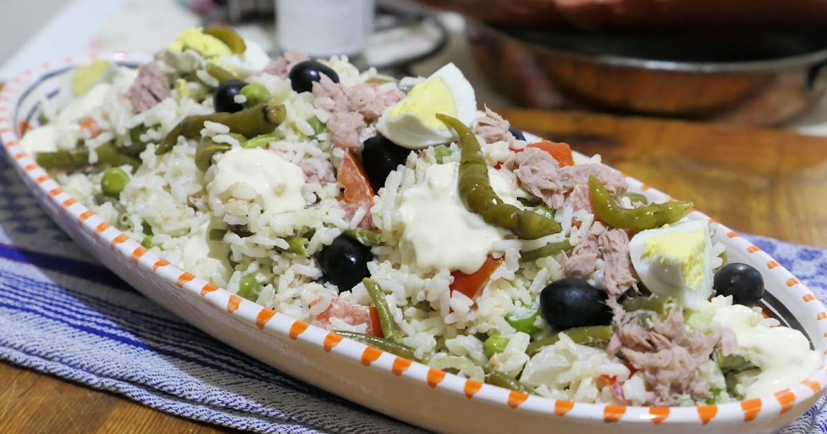 SALADE DE RIZ AU THON- HARICOTS VERTS- PETITS POIS ET MAYONNAISE AU VINAIGRE- CUISINE FACILE