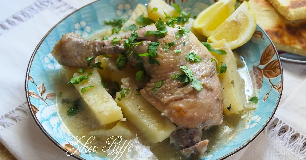 BATATA MARKA BAÏDA- TAJINE DE POMMES DE TERRE SAUCE BLANCHE- CANNELLE ET CITRON AUX CUISSES DE POULET.