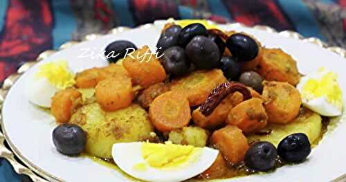 TORCHI SENNARYA ET BATATA- CAROTTES ET POMMES DE TERRE BRAISÉES - CHARMOULA CARVI-CORIANDRE ET PIMENTS D'ESPELETTE