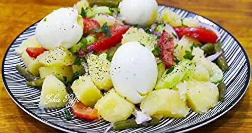 SALADE DE POMME DE TERRE AUX HARICOTS VERTS- CONCOMBRE ET TOMATE AUX OEUFS DURS