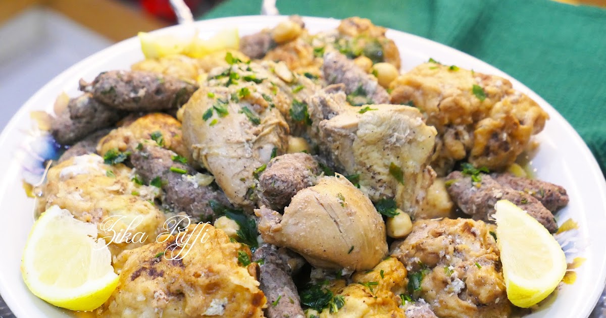 TAJINE M'BATEN BROUKLOU MAKLI- BEIGNETS DE CHOUX FLEURS FRITS EN SAUCE BLANCHE-POIVRE-CANNELLE AU POULET ET DOIGTS DE VIANDE HACHÉE