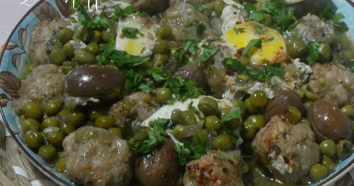 TAJINE DE BOULETTES AU VEAU AUX PETITS POIS VERTS- OEUFS ET OLIVES SIGOISES D'ALGERIE