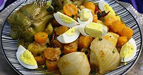 TORCHI FENOUIL- ARTICHAUT- CAROTTE ET POMME DE TERRE BRAISÉS- ENTRÉE CHAUDE OU TIÈDE TYPIQUE DE ANNABA