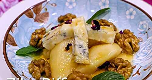 POIRES AU SIROP VANILLÉ- GORGONZOLA DOUX ET NOIX