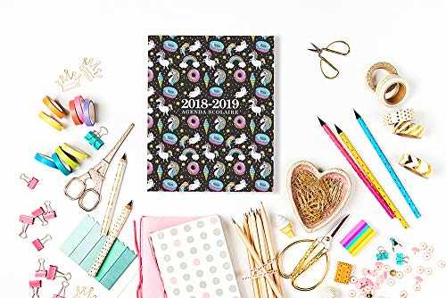 Agenda scolaire 2018-2019: 19x23cm : Agenda 2018 2019 semainier : Motif licornes, chats, crème glacée et beignets