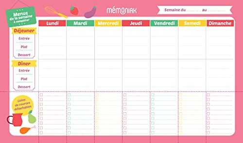 Bloc aimanté de 52 menus hebdomadaires à compléter Mémoniak