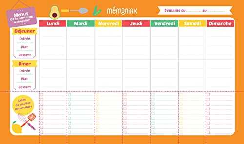 Bloc aimanté de 52 menus hebdomadaires à compléter Mémoniak