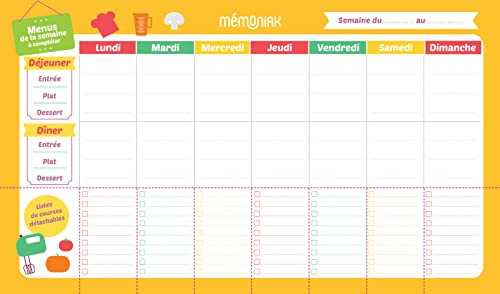Bloc aimanté de 52 menus hebdomadaires à compléter Mémoniak