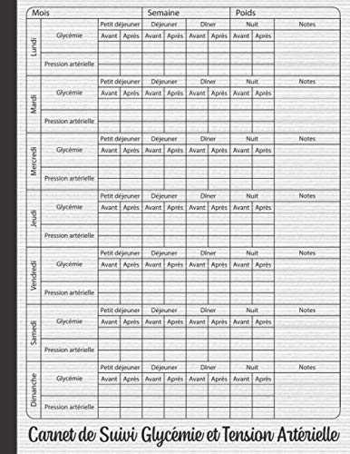 Carnet de Suivi: Glycémie et Tension Artérielle: Journal de Bord de Glycémie et de Pression Artérielle à remplir | Carnet de la Surveillance pour les Diabétiques et de Tension Artérielle.