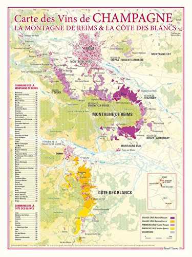 Carte des vins de champagne la montagne de reimset la "cote des blancs"