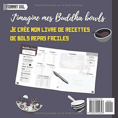 J'imagine mes Buddha bowls | Je crée mon livre de recettes de bols repas faciles | Format XXL: cahier de recettes Bouddha bols pour des menus ... photo | dimensions carrées 21,5 cm | 73 pages