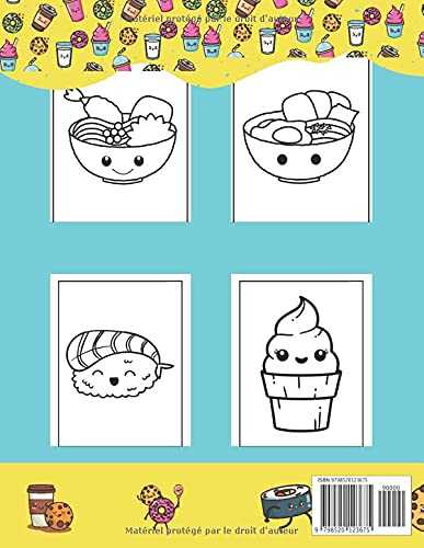LIVRE DE COLORIAGE DE NOURRITURE KAWAII: Dessert mignon, muffin, bonbons, crème glacée, chocolat, nourriture, Pages de coloriage faciles, des dessins ... couleurs pusheen, livre de coloriage relaxant