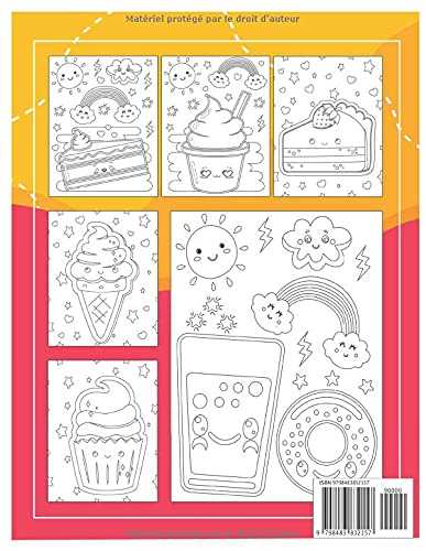 Livre de coloriage kawaii: 50 dessins de nourriture sucrée kawaii japonaise doodle mignonnes amusantes et facile à colorier pour les enfants filles et garçons, et les adultes