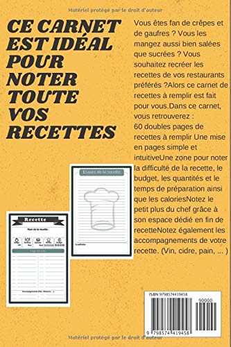 Mes meilleures recettes de crêpes et de gaufres: Carnet de recettes à remplir | 120 pages | Format A5 | Recettes desserts | Fastfood | Bretagne | USA .