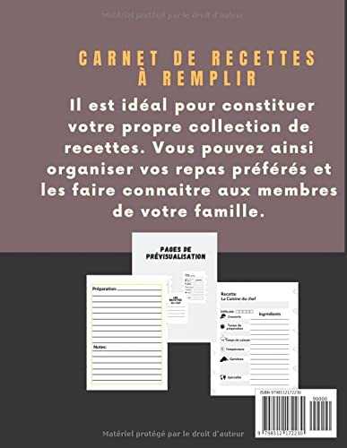 Mes Recettes: Carnet de cuisine pour écrire ses recettes: Livre de Cuisine Personnalisable avec vos recettes Personnel