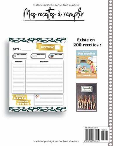 Mes recettes: Carnet de Vos Recettes et Cuisine à Remplir et Personnaliser. 120 Recettes Très Détaillées. Cadeau à offrir. Fabriqué en France. Grand Format.