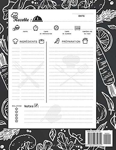 Mon Carnet de Recettes: Cahier de recettes à compléter. 2 pages par recettes  -Cadeau Idéal - Livre de recettes à remplir