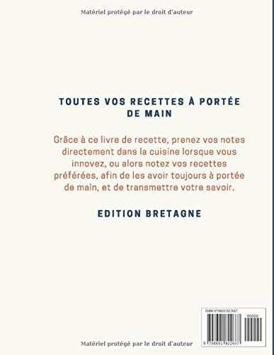 Mon livre de recettes bretonnes | 100 fiches à remplir soi même | Edition crêpe bretonne: Livre de cuisine personnalisé