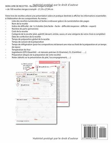 Mon livre de recettes – Recettes vierges à remplir: Livre de recettes de cuisine à remplir – 100 recettes vierges – carnet de recettes à compléter ... de cuisine grand format |21.59 x 27.94 cm