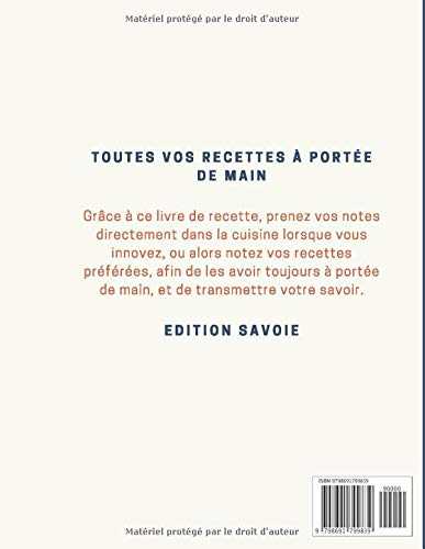 Mon livre de recettes savoyardes | 100 fiches à remplir soi-même | Edition raclette